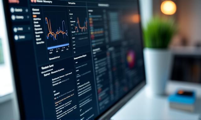 Sophisticated AI dashboard interface with dark mode theme and tech-blue accents