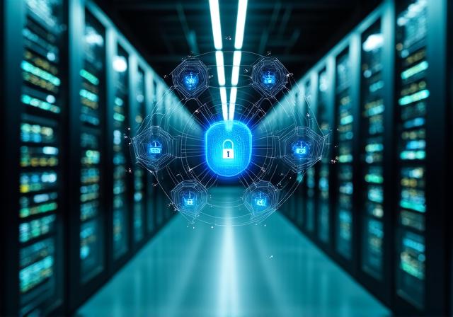 Secure server room with digital security overlays